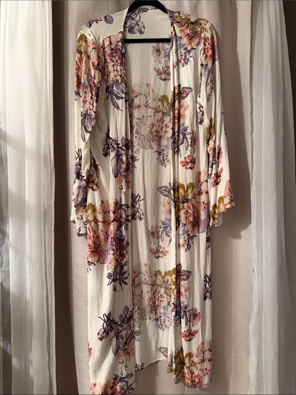 Charlotte Russe Cream Floral Open Front Cardigan